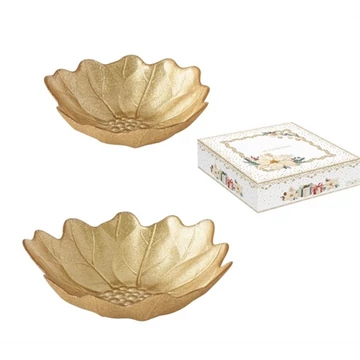 Üvegtálkaszett 2 db-os, 16/21cm, dobozban, arany színű virág, White Elegance, R2S.1427WHEL