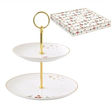 Porcelán süteményes állvány 2 emeletes, 16/21cm, dobozban, Let it Snow, R2S.1339LSNO