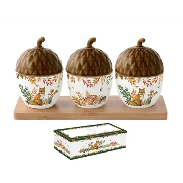 Porcelántálka fedővel, 3 db, bambusztálcán 28x9x12,5cm, dobozban, Forest Dream, R2S.1648FODR Porcelántálka fedővel, 3 db, bambusztálcán 28x9x12,5cm, dobozban, Forest Dream, R2S.1648FODR