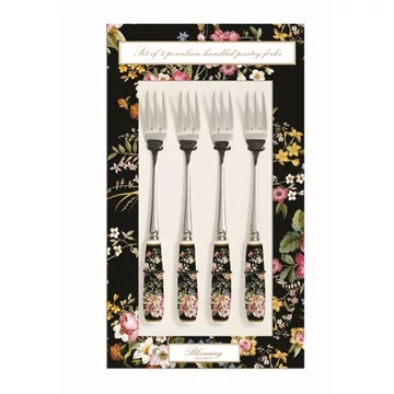 Rozsdamentes süteményes villaszett 4 db-os, porcelánnyéllel, Blooming Opulence Black, R2S.969BLOB