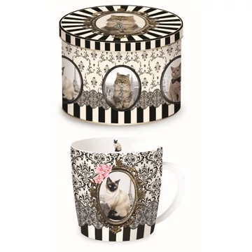 Porcelánbögre fémdobozban 250ml, Barocco Cats C, R2S.217CATC
