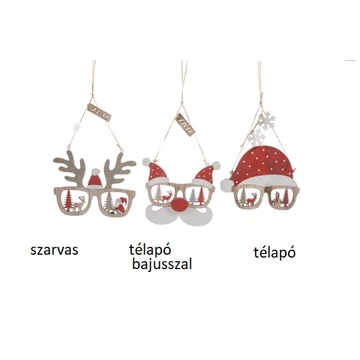 Xmas szemüveg függődísz,fa 15x15cm, M.H.00729