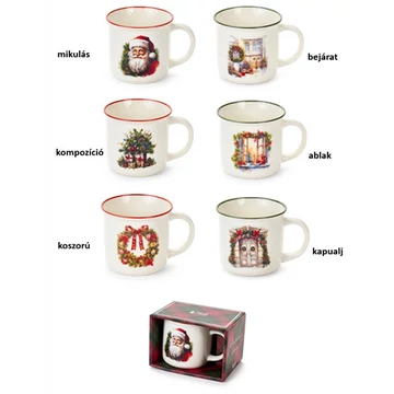 Porcelánbögre skótkockás dobozban, 9,4x7,2x8,7cm, Christmas is coming, ablak, N.S.BGQ251901E