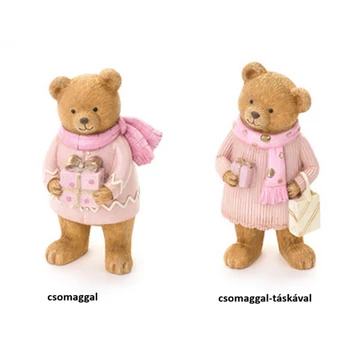 Rózsaszín sálas maci 8,5x7,5x15,5cm, műanyag dekorfigura, csomaggal és táskával, N.S.CY251704B Rózsaszín sálas maci 8,5x7,5x15,5cm, műanyag dekorfigura, csomaggal és táskával, N.S.CY251704B