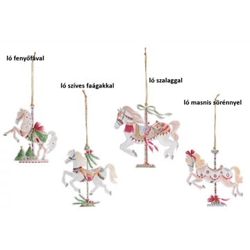 Körhintaló 12cm, műanyag függődísz, Giostra ló szíves faágakkal, N.S.FNH251601A