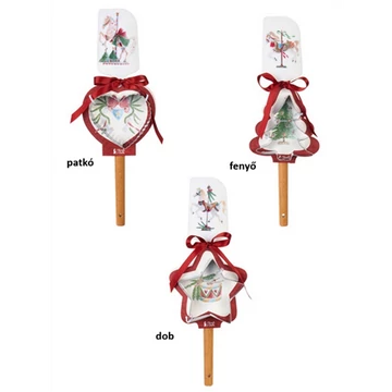 Ajándékszett:szilikonspatula fanyéllel 32cm és fém sütiformázó 9cm, Giostra dob, N.S.JHI251601C Ajándékszett:szilikonspatula fanyéllel 32cm és fém sütiformázó 9cm, Giostra dob, N.S.JHI251601C