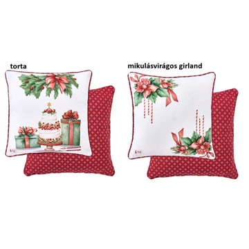 Párna töltelékkel 40x40cm, pamut, Storia di Natale mikulásvirágos girland, N.S.LEG251811A