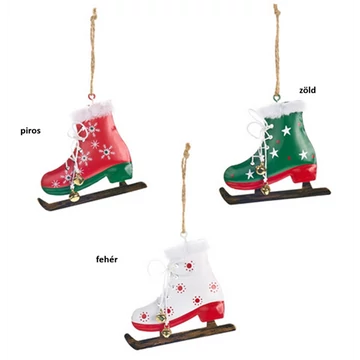 Korcsolya 10x8,5cm, fém függődísz dekorfigura, piros, N.S.LWG251609A