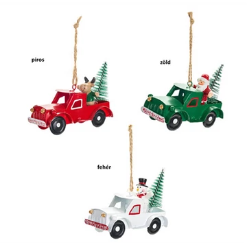 Merry Christmas autó 10x5x8cm, fém-műanyag függődísz dekorfigura, piros, N.S.LWG251612A