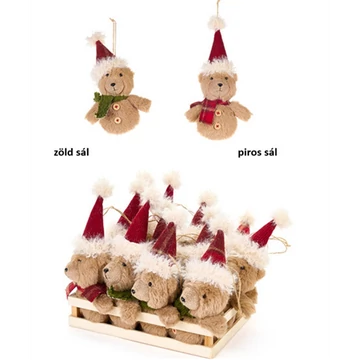 Plüssmaci függődísz 12x7x22cm, zöld/piros sállal, N.S.XAD251605