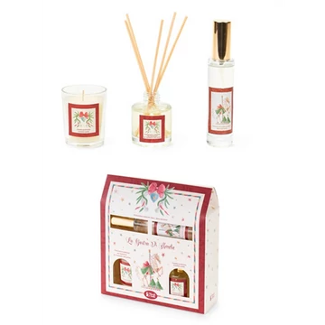 Ajándékszett:szobaillatosító rattanpálcikával 50ml, üvegpohárba öntött gyertyával 70gr, szobaspray 30ml, citrus, Giostra, N.S.SFI251605