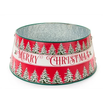 Fém karácsonyfatalp takaró fenyőfás mintával, 48x37x63cm, N.S.MBF231008