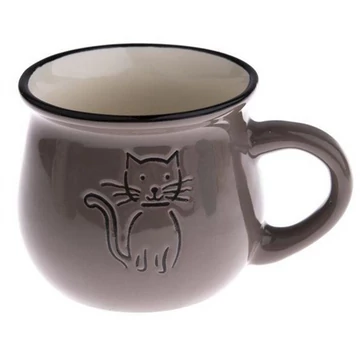Kerámia eszpresszóbögre rajzos cicás, 75ml, taupe, DAK.KK5093