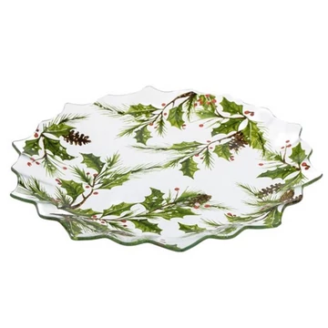 Üvegtányér 29,5x29,5x2,2cm, karácsonyi ágakkal, DAK.DOR21007 Üvegtányér 29,5x29,5x2,2cm, karácsonyi ágakkal, DAK.DOR21007