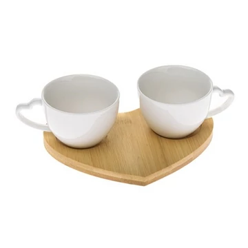 Porcelán kávéscsésze 2személyes bambusz szívtálcán, 11x5,5x15cm, DAK.SYM4008