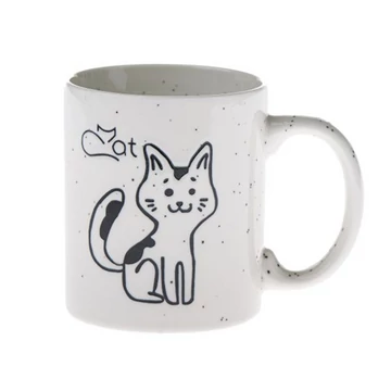 Porcelánbögre 360ml, fekete rajzos cica Cat felirattal, DAK.FMO24003