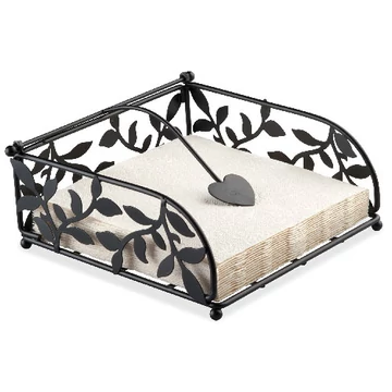 Fém szalvétatartó fekvő lunch fekete,apró leveles, AMB.19402235