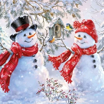 Snowmen And Birds papírszalvéta 33x33cm,20db-os, AMB.33310720