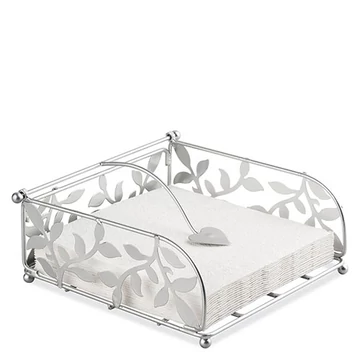 Fém szalvétatartó fekvő lunch, ezüst apró leveles, AMB.19402325