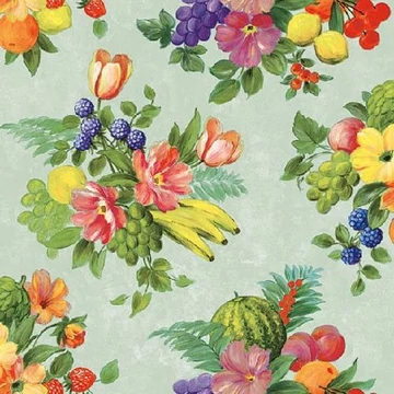 Flowers And Fruits Green papírszalvéta 33x33cm,20db-os, AMB.13313155