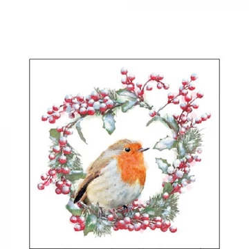 Robin in Wreath papírszalvéta 25x25cm, 20db-os, AMB.32515535