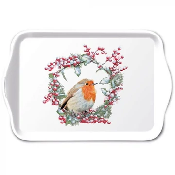Robin In Wreath műanyag kistálca 13x21cm, AMB.33715535