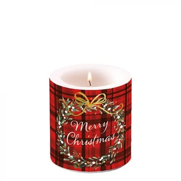 Christmas Plaid red átvilágítós gyertya 8x7,5cm, AMB.39215565