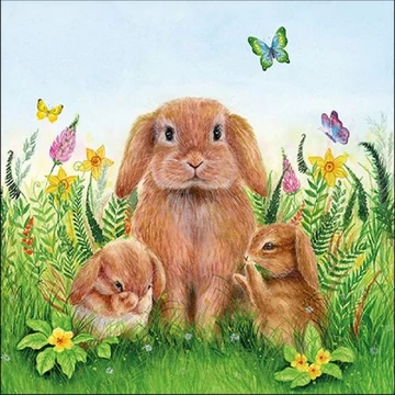 Rabbit Family papírszalvéta 33x33cm, 20db-os, AMB.23315945