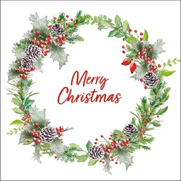 Holiday Wreath White papírszalvéta 33x33cm, 20db-os, AMB.33316660