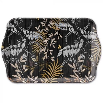 Luxury Leaves Black műanyag kistálca 13x21cm, AMB.13716975