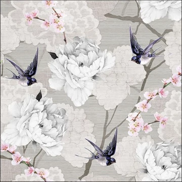 Oriental Flowers Grey papírszalvéta 33x33cm,20db-os, AMB.13317316