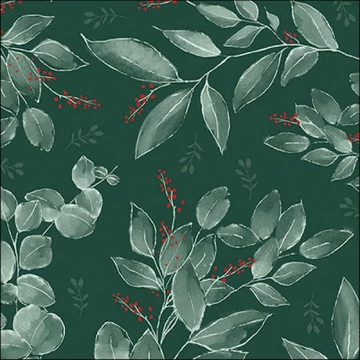 Leaves and berries green papírszalvéta 33x33cm, 20db-os, AMB.13318045
