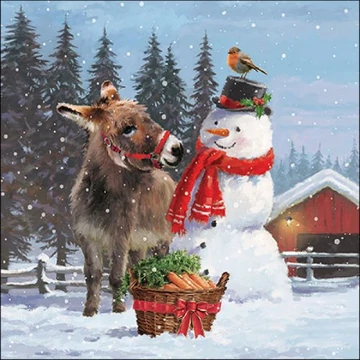 Donkey with snowman papírszalvéta 33x33cm, 20db-os, AMB.33317885 Donkey with snowman papírszalvéta 33x33cm, 20db-os, AMB.33317885