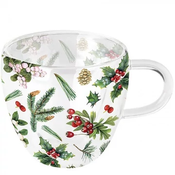 Winter greenery white duplafalú borosilicate üvegcsésze 0,25l, AMB.34416495