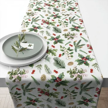 Winter greenery white asztali futó 40x150cm, 100% pamut, AMB.36616495
