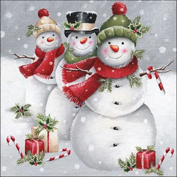 Smiling snowmen papírszalvéta 33x33cm, 20db-os, AMB.33317800