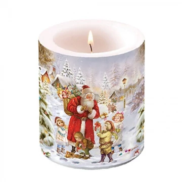 Santa bringing presents átvilágítós gyertya 10x10cm, AMB.39317970
