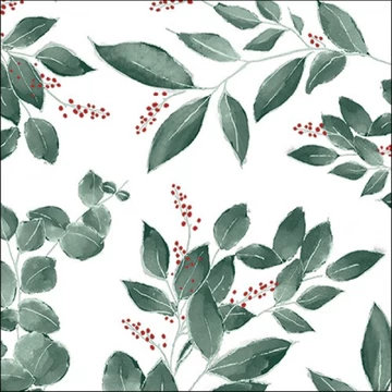 Leaves and berries white papírszalvéta 33x33cm, 20db-os, AMB.13318046