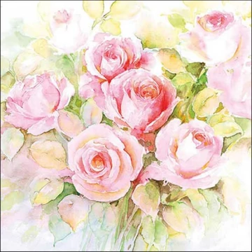 Watercolour roses papírszalvéta 33x33cm, 20db-os, AMB.13318370