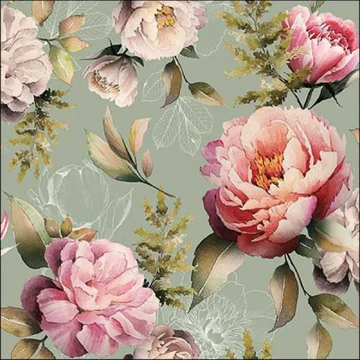 Peonies composition green papírszalvéta 33x33cm, 20db-os, AMB.13318130 Peonies composition green papírszalvéta 33x33cm, 20db-os, AMB.13318130