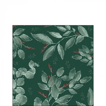 Leaves and berries green papírszalvéta 25x25cm, 20db-os, AMB.12518045
