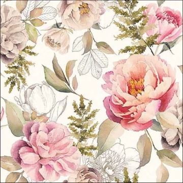 Peonies composition cream papírszalvéta 33x33cm, 20db-os, AMB.13318131