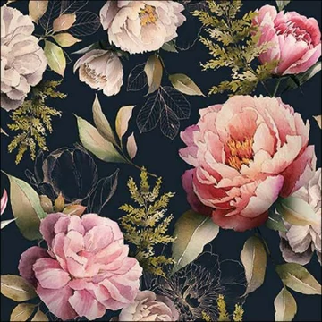 Peonies composition black papírszalvéta 33x33cm, 20db-os, AMB.13318132