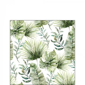 Jungle leaves white papírszalvéta 25x25cm, 20db-os, AMB.12518215