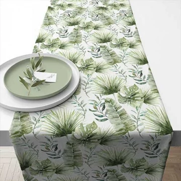 Jungle leaves white asztali futó 40x150cm,100% pamut, AMB.16618215