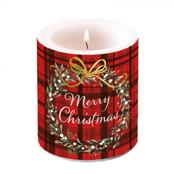 Christmas Plaid átvilágítós gyertya 10x10cm, AMB.39315565