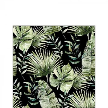 Jungle leaves black papírszalvéta 25x25cm, 20db-os, AMB.12518216