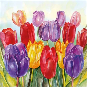 Colourful tulips papírszalvéta 33x33cm, 20db-os, AMB.13318505