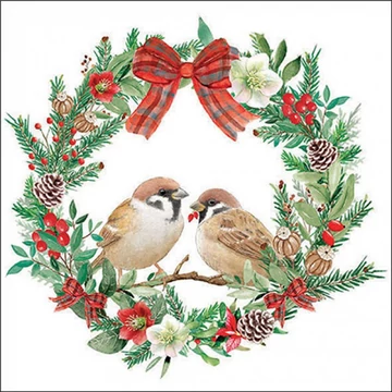Sparrows in wreath papírszalvéta 33x33cm, 20db-os, AMB.33318870