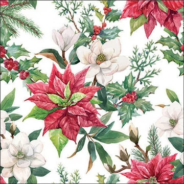 Christmas florals papírszalvéta 33x33cm, 20db-os, AMB.33318875